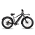 Side view of charcoal high-step ebike with black Front Rack attached.