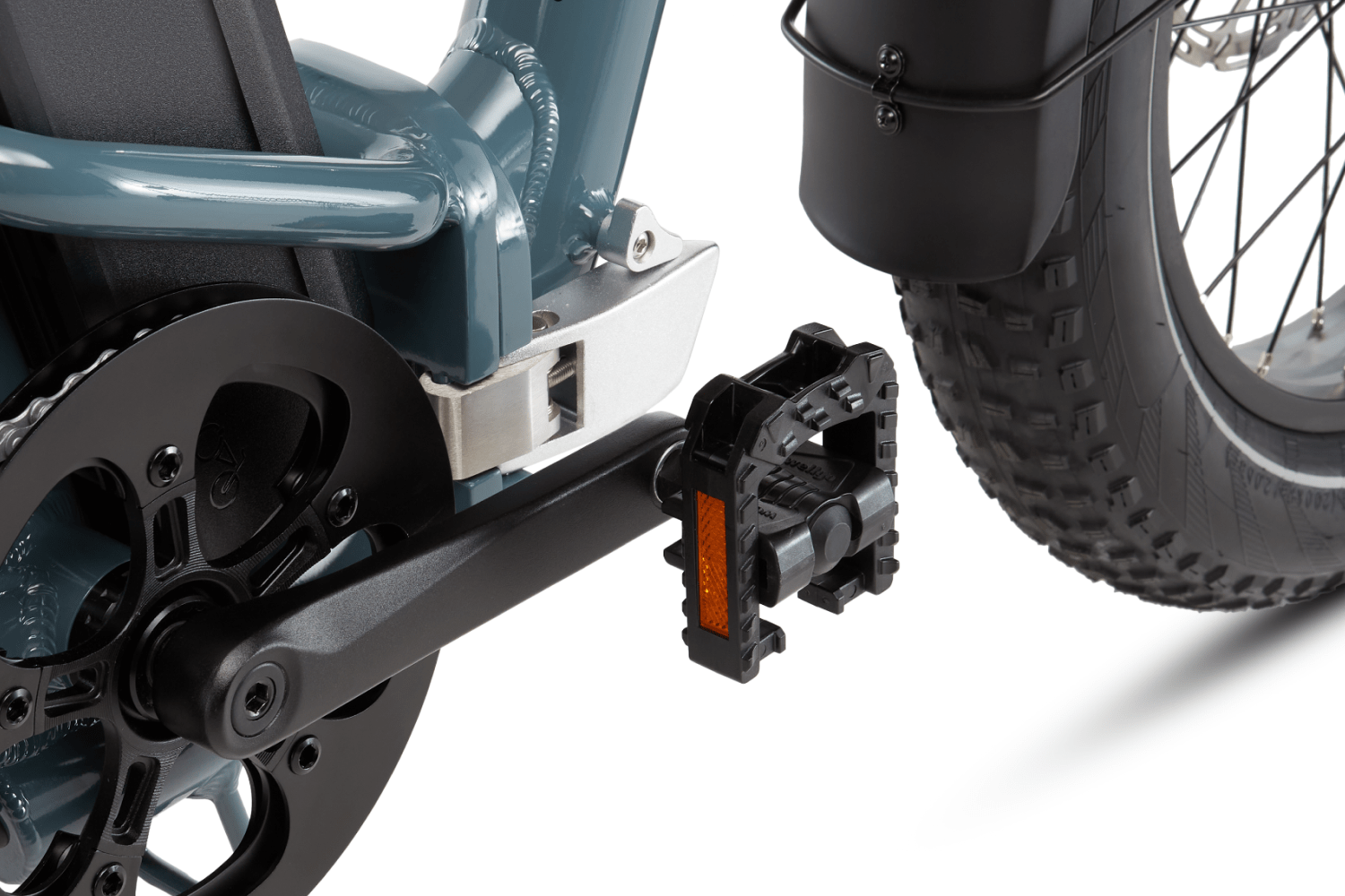 Right side view of a RadExpand 5 Plus electric folding bike in slate blue