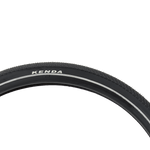 Close up showing the Kenda brand on the 29" x 2.2" replacement tire for the Radster Road electric commuter bike.