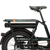 The right side of a green bike with a range extender under the rear rack. 
