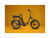 A matte black electric bike with a black passenger package against a gold background. 