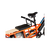 A close-up of a matte black Deckhand handlebar mounted in front of a Deckpad seat on the back of an orange RadWagon, right behind the saddle